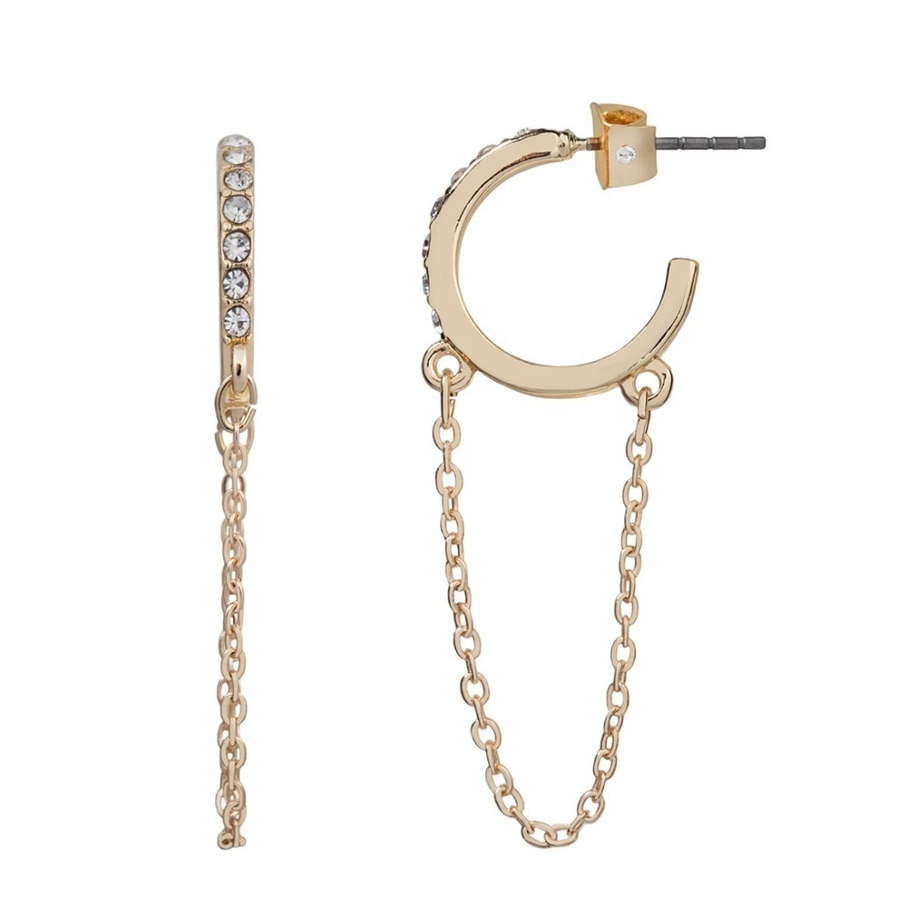 LC Lauren Conrad Women’s Gold-Tone Crystal Hoop Earrings with Chain